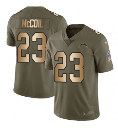 Youth Nike Los Angeles Chargers #23 Dexter McCoil Limited Olive/Gold 2017 Salute to Service NFL Jersey