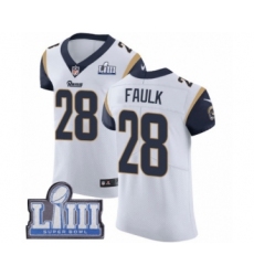 Men's Nike Los Angeles Rams #28 Marshall Faulk White Vapor Untouchable Elite Player Super Bowl LIII Bound NFL Jersey