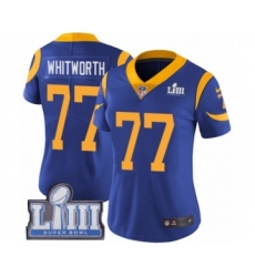 Women's Nike Los Angeles Rams #77 Andrew Whitworth Royal Blue Alternate Vapor Untouchable Limited Player Super Bowl LIII Bound NFL Jersey