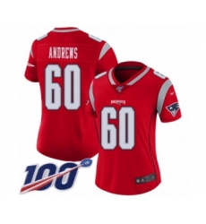 Women's New England Patriots #60 David Andrews Limited Red Inverted Legend 100th Season Football Jersey