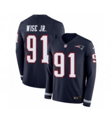 Men's Nike New England Patriots #91 Deatrich Wise Jr Limited Navy Blue Therma Long Sleeve NFL Jersey
