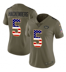 Women's Nike New York Jets #5 Christian Hackenberg Limited Olive/USA Flag 2017 Salute to Service NFL Jersey