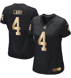Women's Nike Oakland Raiders #4 Derek Carr Elite Black/Gold Team Color NFL Jersey