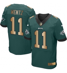 Men's Nike Philadelphia Eagles #11 Carson Wentz Elite Green/Gold Team Color NFL Jersey