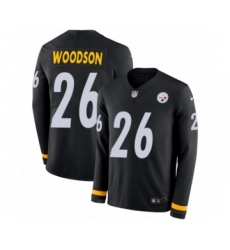 Youth Nike Pittsburgh Steelers #26 Rod Woodson Limited Black Therma Long Sleeve NFL Jersey