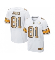 Men's Pittsburgh Steelers #81 Jesse James Elite White Gold Football Jersey