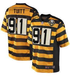Youth Nike Pittsburgh Steelers #91 Stephon Tuitt Elite Yellow/Black Alternate 80TH Anniversary Throwback NFL Jersey