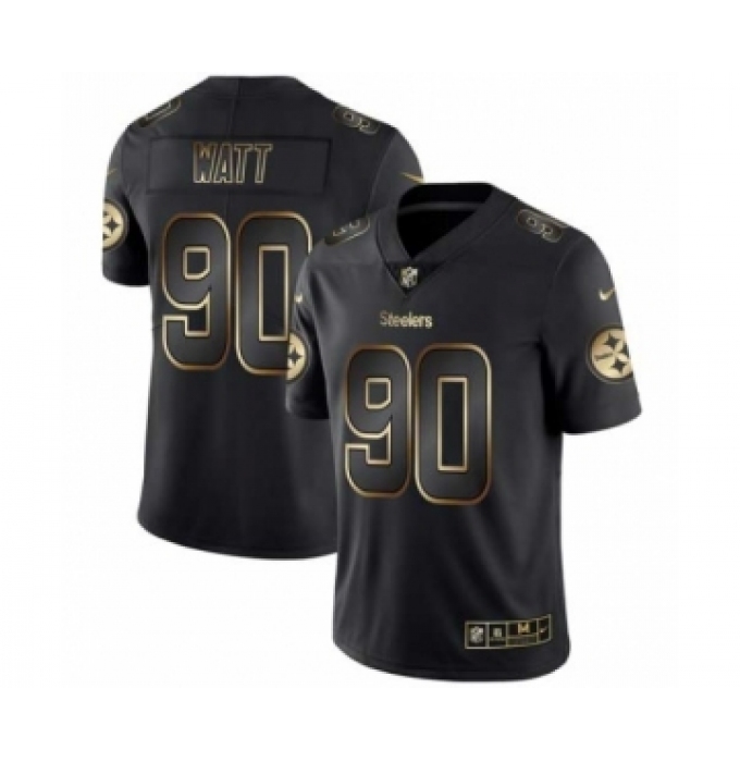 Men Pittsburgh Steelers #90 T.J. Watt Black Golden Edition 2019 Vapor Untouchable Limited Jersey