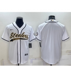 Men's Pittsburgh Steelers White Team Big Logo With Patch Cool Base Stitched Baseball Jersey
