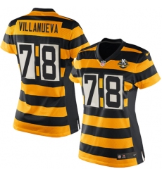 Women's Nike Pittsburgh Steelers #78 Alejandro Villanueva Elite Yellow/Black Alternate 80TH Anniversary Throwback NFL Jersey