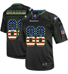 Men's Nike Seattle Seahawks #88 Jimmy Graham Elite Black USA Flag Fashion NFL Jersey