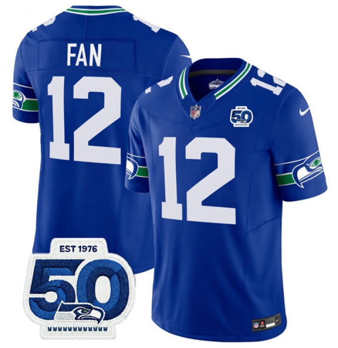Men's Seattle Seahawks #12 Fan Royal 2025 F.U.S.E 50th Anniversary Throwback Vapor Limited Football Stitched Jersey