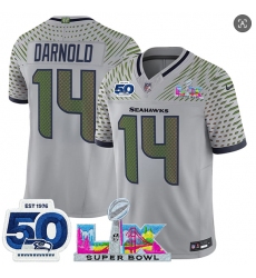 Men's Seattle Seahawks #14 Sam Darnold Gray 2025 F.U.S.E. Super Bowl LX And 50th Season “Rivalries” Vapor Limited Football Stitched Jersey