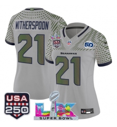 Women's Seattle Seahawks #21 Devon Witherspoon Gray 2025 F.U.S.E. Super Bowl LX & US 250th anniversary And 50th Season“Rivalries” Vapor Limited Football St