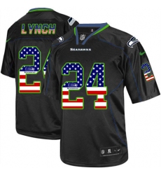 Men's Nike Seattle Seahawks #24 Marshawn Lynch Elite Black USA Flag Fashion NFL Jersey