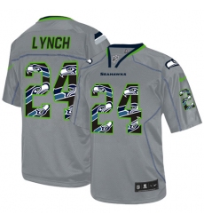 Men's Nike Seattle Seahawks #24 Marshawn Lynch Elite New Lights Out Grey NFL Jersey