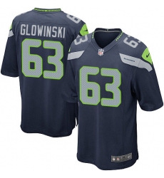 Men's Nike Seattle Seahawks #63 Mark Glowinski Game Steel Blue Team Color NFL Jersey