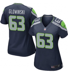Women's Nike Seattle Seahawks #63 Mark Glowinski Game Steel Blue Team Color NFL Jersey