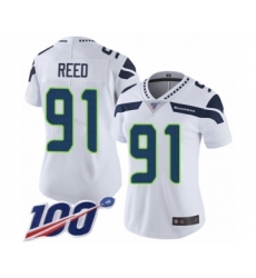 Women's Seattle Seahawks #91 Jarran Reed White Vapor Untouchable Limited Player 100th Season Football Jersey