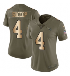 Women's Nike Tennessee Titans #4 Ryan Succop Limited Olive/Gold 2017 Salute to Service NFL Jersey