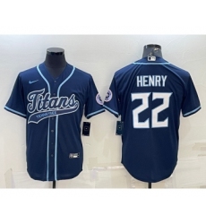 Men's Tennessee Titans #22 Derrick Henry Navy With Patch Cool Base Stitched Baseball Jersey Men's Tennessee Titans #22 Derrick Henry Navy With Patch Cool Base Stitched Baseball Jersey