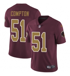 Youth Nike Washington Redskins #51 Will Compton Elite Burgundy Red/Gold Number Alternate 80TH Anniversary NFL Jersey
