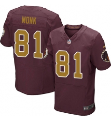 Men's Nike Washington Redskins #81 Art Monk Elite Burgundy Red/Gold Number Alternate 80TH Anniversary NFL Jersey
