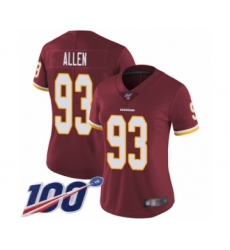 Women's Washington Redskins #93 Jonathan Allen Burgundy Red Team Color Vapor Untouchable Limited Player 100th Season Football Jersey
