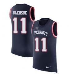 Men's Nike New England Patriots #11 Drew Bledsoe Limited Navy Blue Rush Player Name & Number Tank Top NFL Jersey