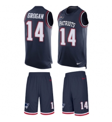 Men's Nike New England Patriots #14 Steve Grogan Limited Navy Blue Tank Top Suit NFL Jersey