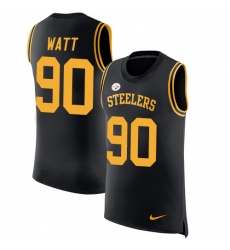 Men's Nike Pittsburgh Steelers #90 T. J. Watt Limited Black Rush Player Name & Number Tank Top NFL Jersey Men's Nike Pittsburgh Steelers #90 T. J. Watt Limited Black Rush Player Name & Number Tank Top NFL Jersey