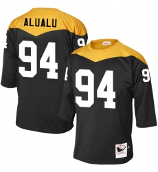 Men's Mitchell and Ness Pittsburgh Steelers #94 Tyson Alualu Elite Black 1967 Home Throwback NFL Jersey