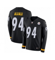 Youth Nike Pittsburgh Steelers #94 Tyson Alualu Limited Black Therma Long Sleeve NFL Jersey