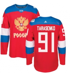 Men's Adidas Team Russia #91 Vladimir Tarasenko Authentic Red Away 2016 World Cup of Hockey Jersey