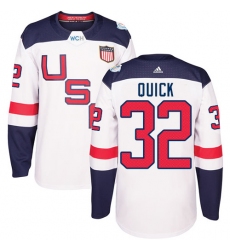 Youth Adidas Team USA #32 Jonathan Quick Premier White Home 2016 World Cup Ice Hockey Jersey