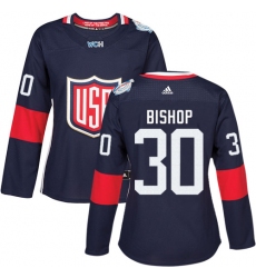 Women's Adidas Team USA #30 Ben Bishop Authentic Navy Blue Away 2016 World Cup Hockey Jersey