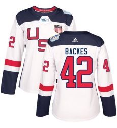 Women's Adidas Team USA #42 David Backes Premier White Home 2016 World Cup Hockey Jersey