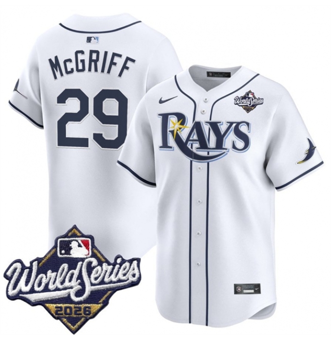 Men's Tampa Bay Rays #29 Jacob Melton White 2026 World Series Home Limited Stitched Baseball Jersey