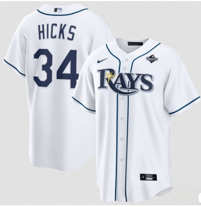 Men's Tampa Bay Rays #34 Liam Hicks White 2026 World Series Home Cool Base Stitched Baseball Jersey