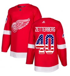 Men's Adidas Detroit Red Wings #40 Henrik Zetterberg Authentic Red USA Flag Fashion NHL Jersey