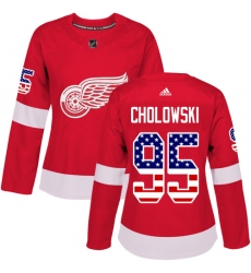 Women's Adidas Detroit Red Wings #95 Dennis Cholowski Authentic Red USA Flag Fashion NHL Jersey