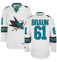Men's Reebok San Jose Sharks #61 Justin Braun Authentic White Away NHL Jersey