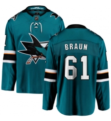 Men's San Jose Sharks #61 Justin Braun Fanatics Branded Teal Green Home Breakaway NHL Jersey
