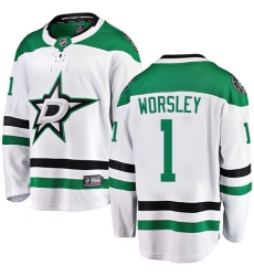 Youth Dallas Stars #1 Gump Worsley Authentic White Away Fanatics Branded Breakaway NHL Jersey
