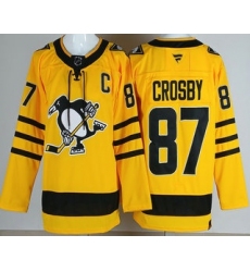 Men's Pittsburgh Penguins #87 Sidney Crosby Yellow Alternate Authentic Jersey