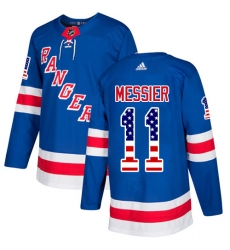 Men's Adidas New York Rangers #11 Mark Messier Authentic Royal Blue USA Flag Fashion NHL Jersey