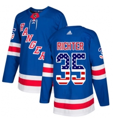 Youth Adidas New York Rangers #35 Mike Richter Authentic Royal Blue USA Flag Fashion NHL Jersey