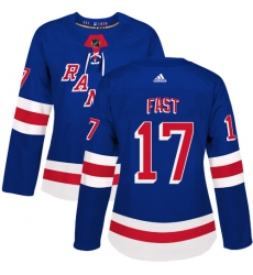 Women's Adidas New York Rangers #17 Jesper Fast Premier Royal Blue Home NHL Jersey