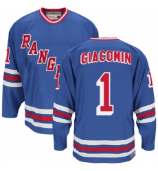 Men's CCM New York Rangers #1 Eddie Giacomin Premier Royal Blue Heroes of Hockey Alumni Throwback NHL Jersey