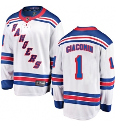 Youth New York Rangers #1 Eddie Giacomin Fanatics Branded White Away Breakaway NHL Jersey